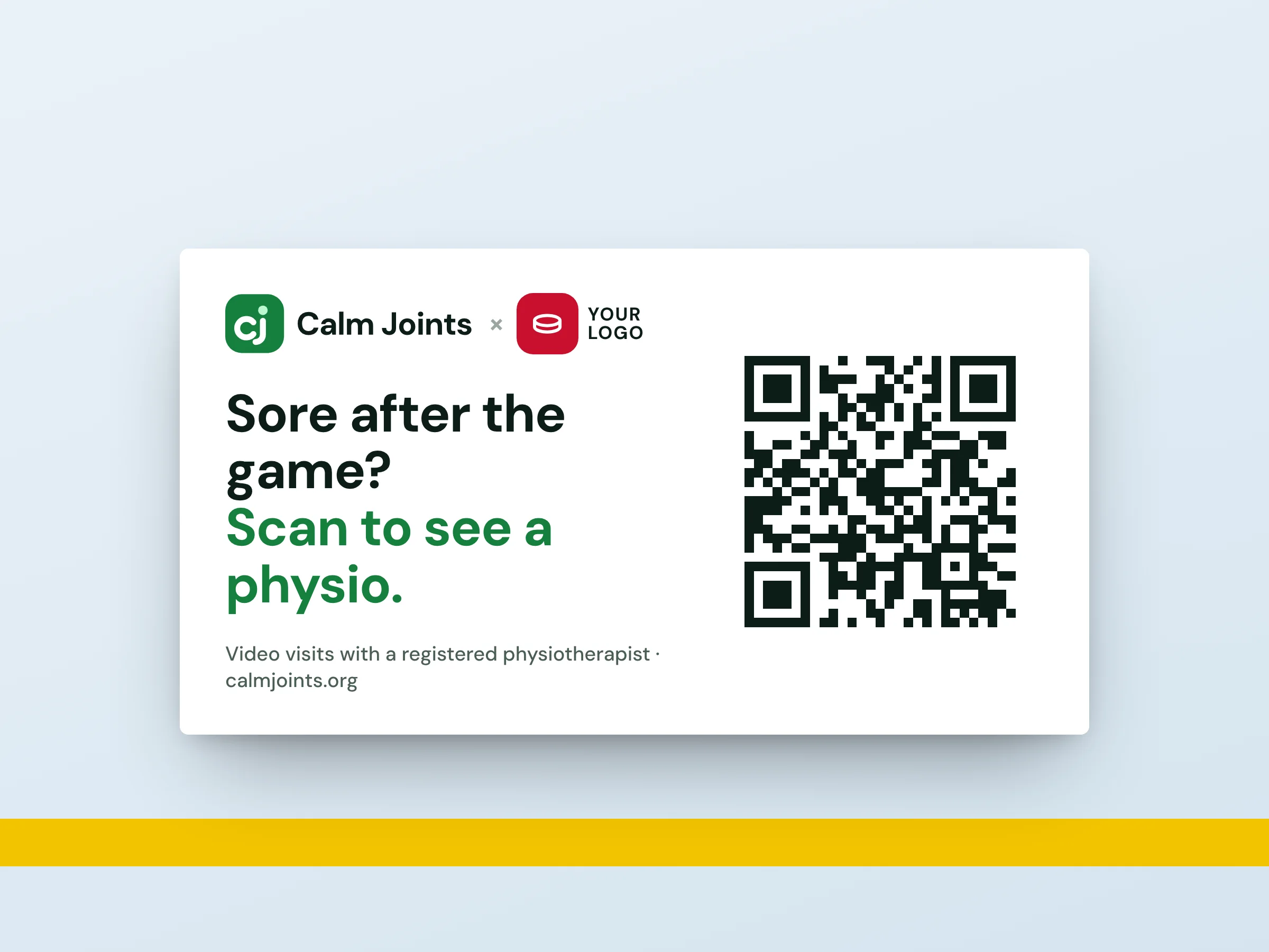 Example: a co-branded Calm Joints QR sign for hockey rinks