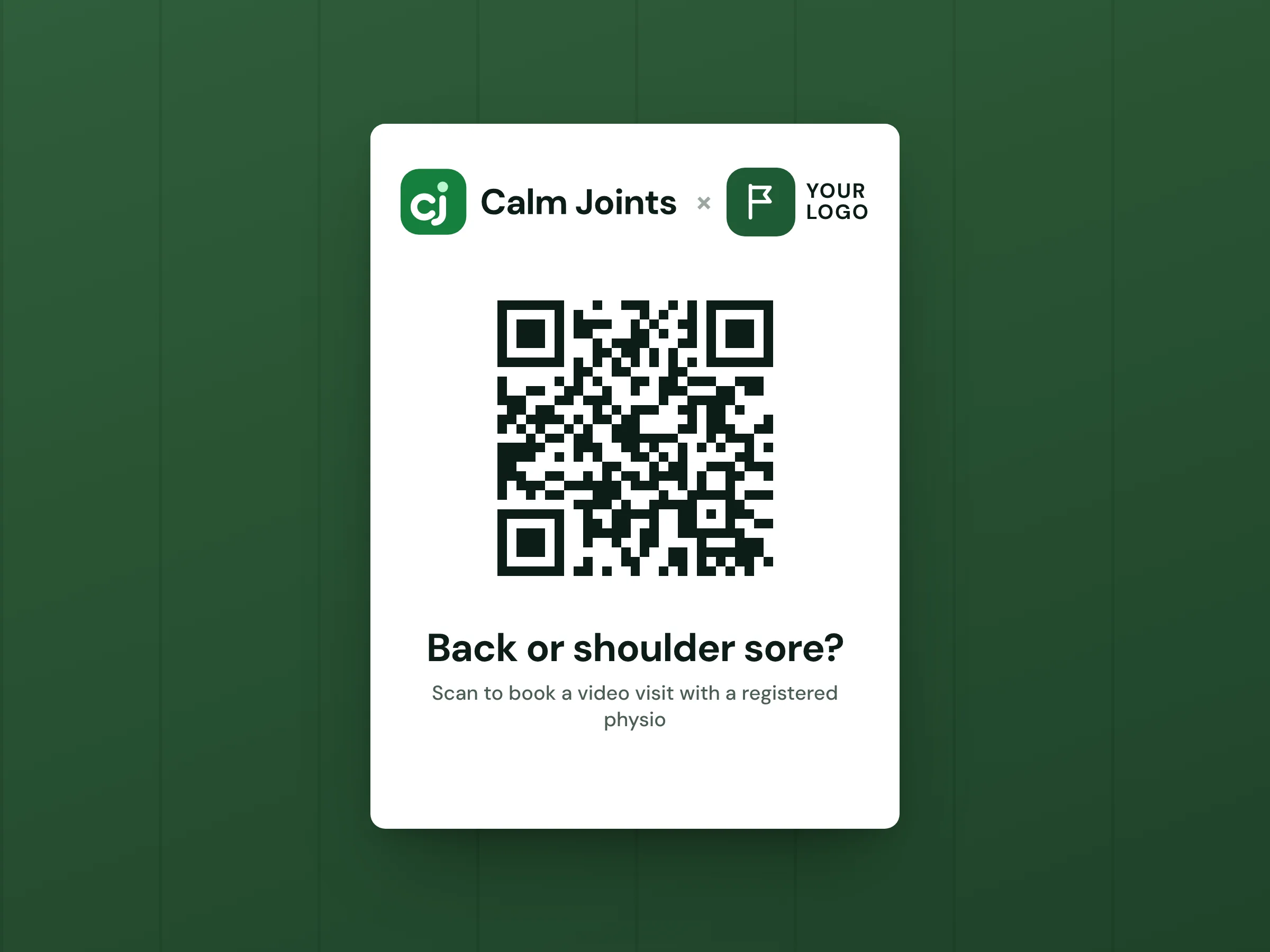 Example: a co-branded Calm Joints QR poster in a private club locker room