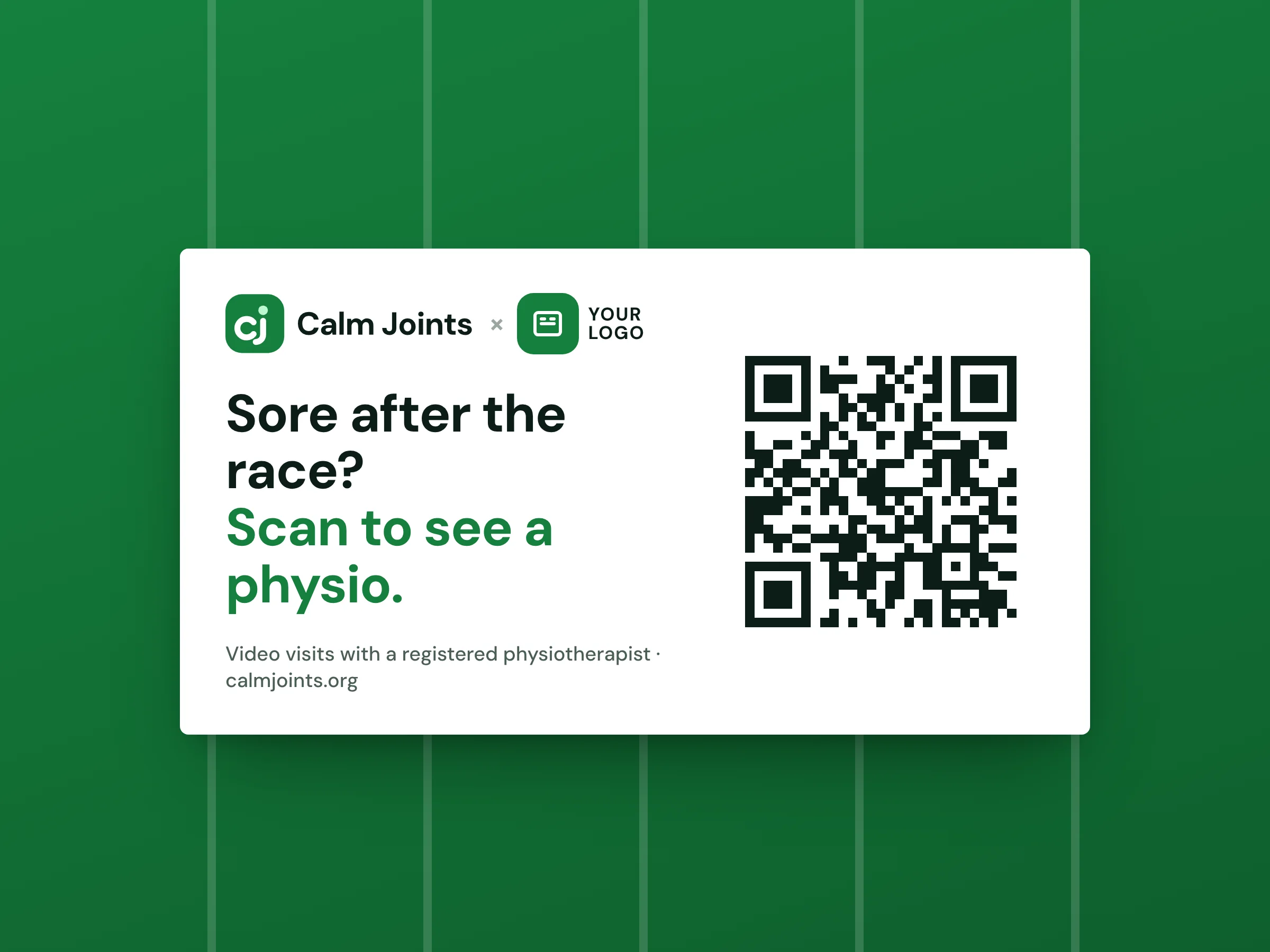 Example: a co-branded Calm Joints QR sign for races and tournaments