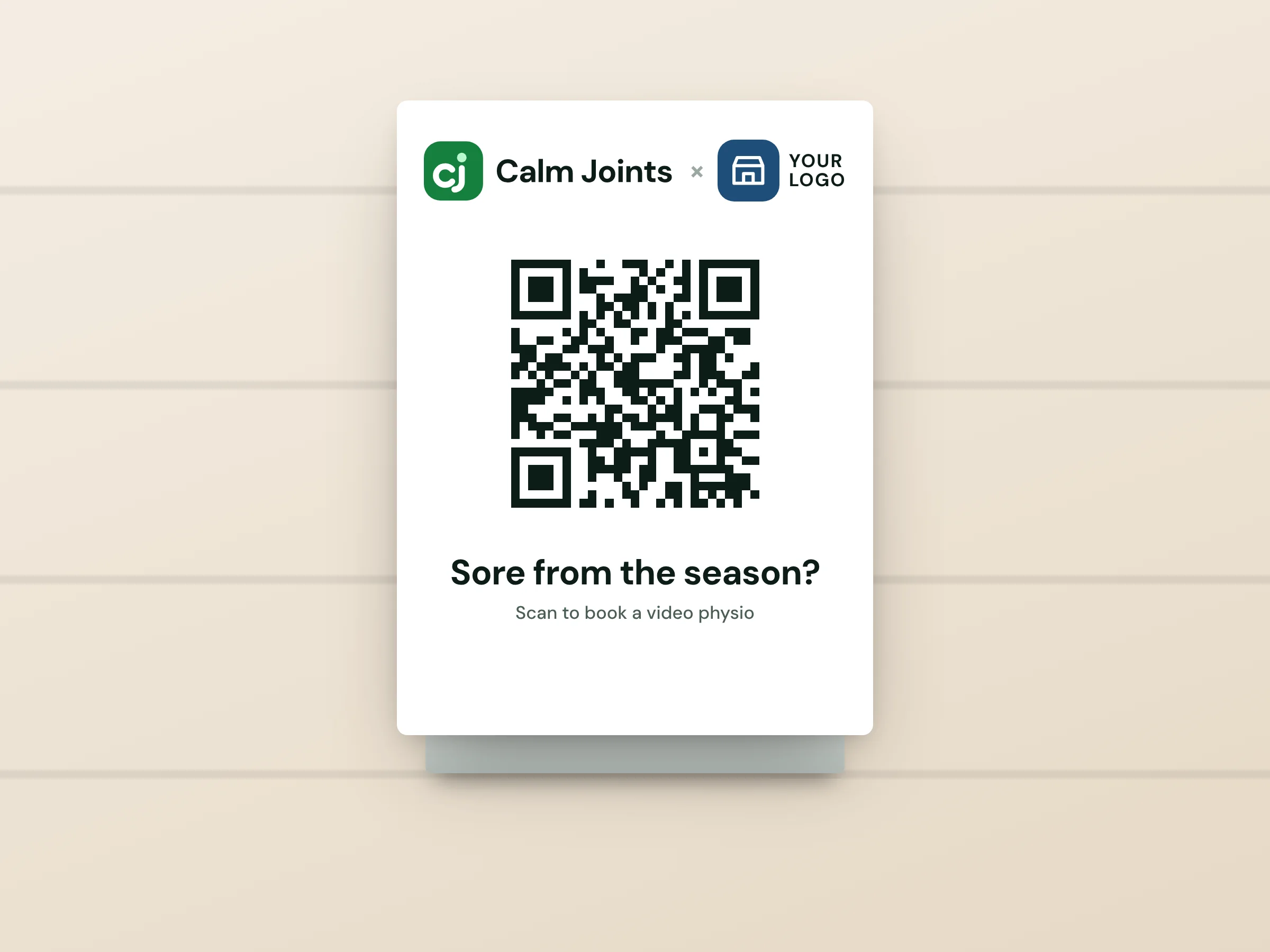 Example: a co-branded Calm Joints QR sign for sporting goods stores