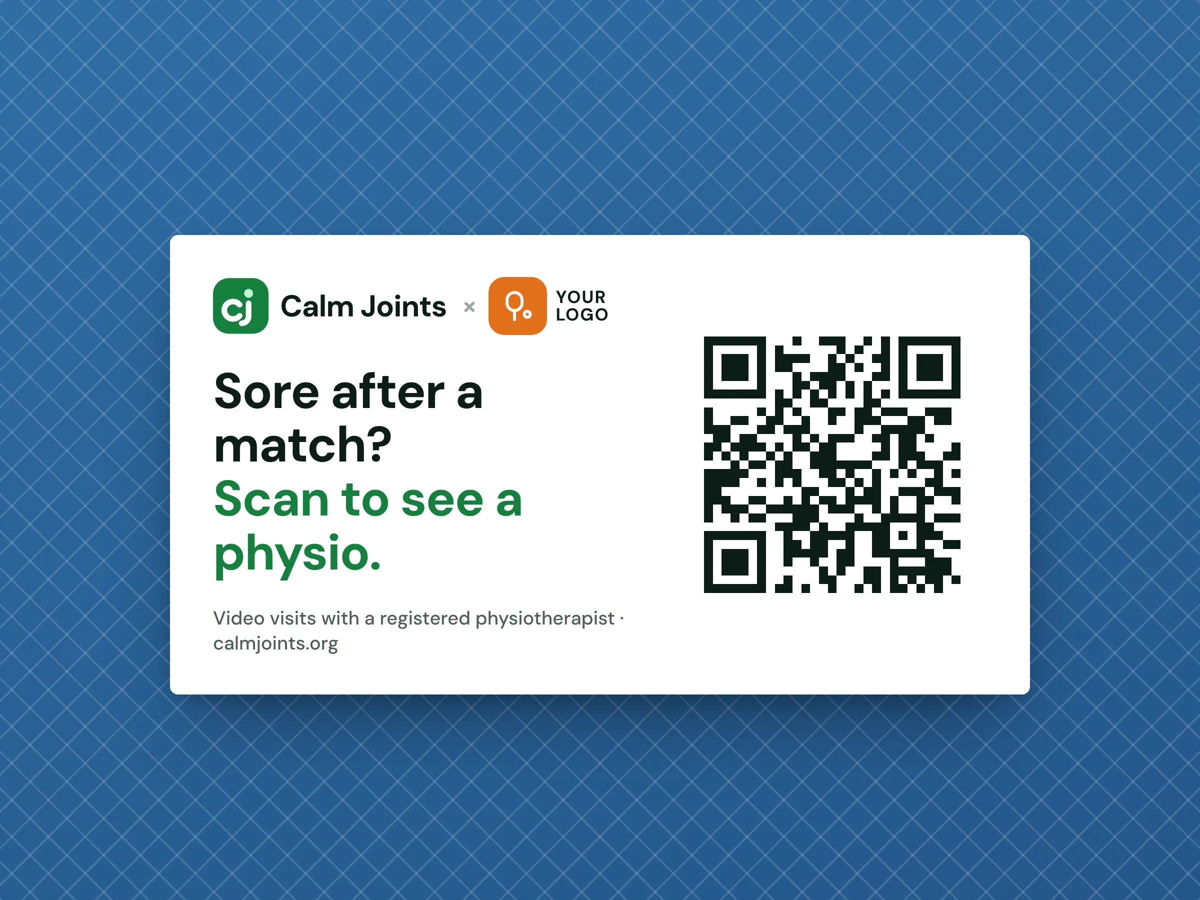 Example: a co-branded Calm Joints QR sign for tennis and pickleball courts